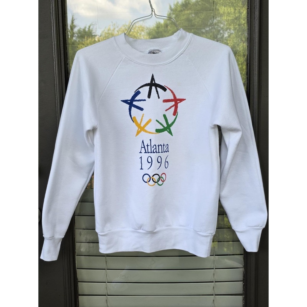 Vtg Olympics Sweatshirt Mens L White Atlanta 1996 Pullover Crewneck USA Size S